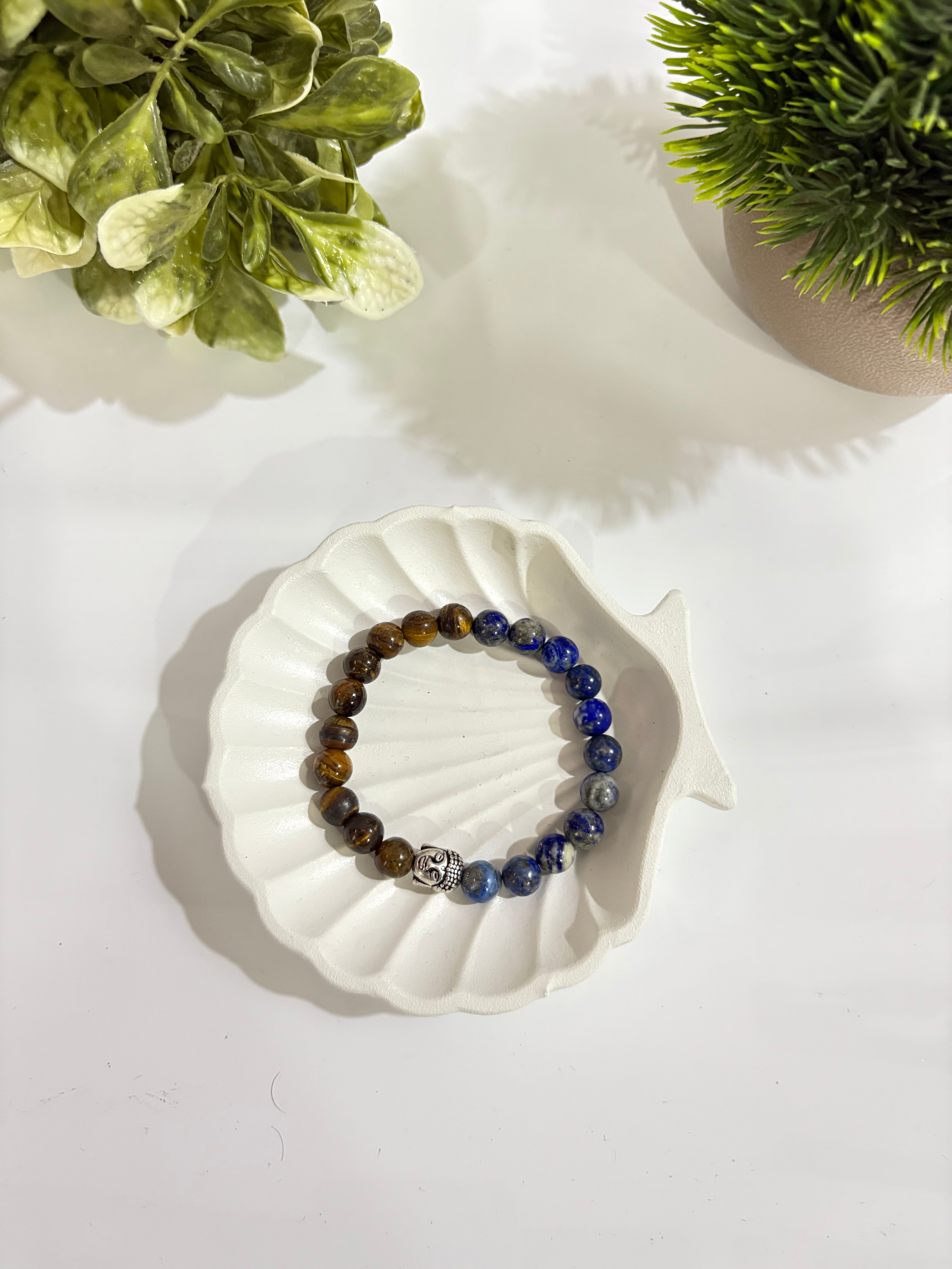 Tiger’s Eye & Lapis Lazuli Buddha Bracelet
