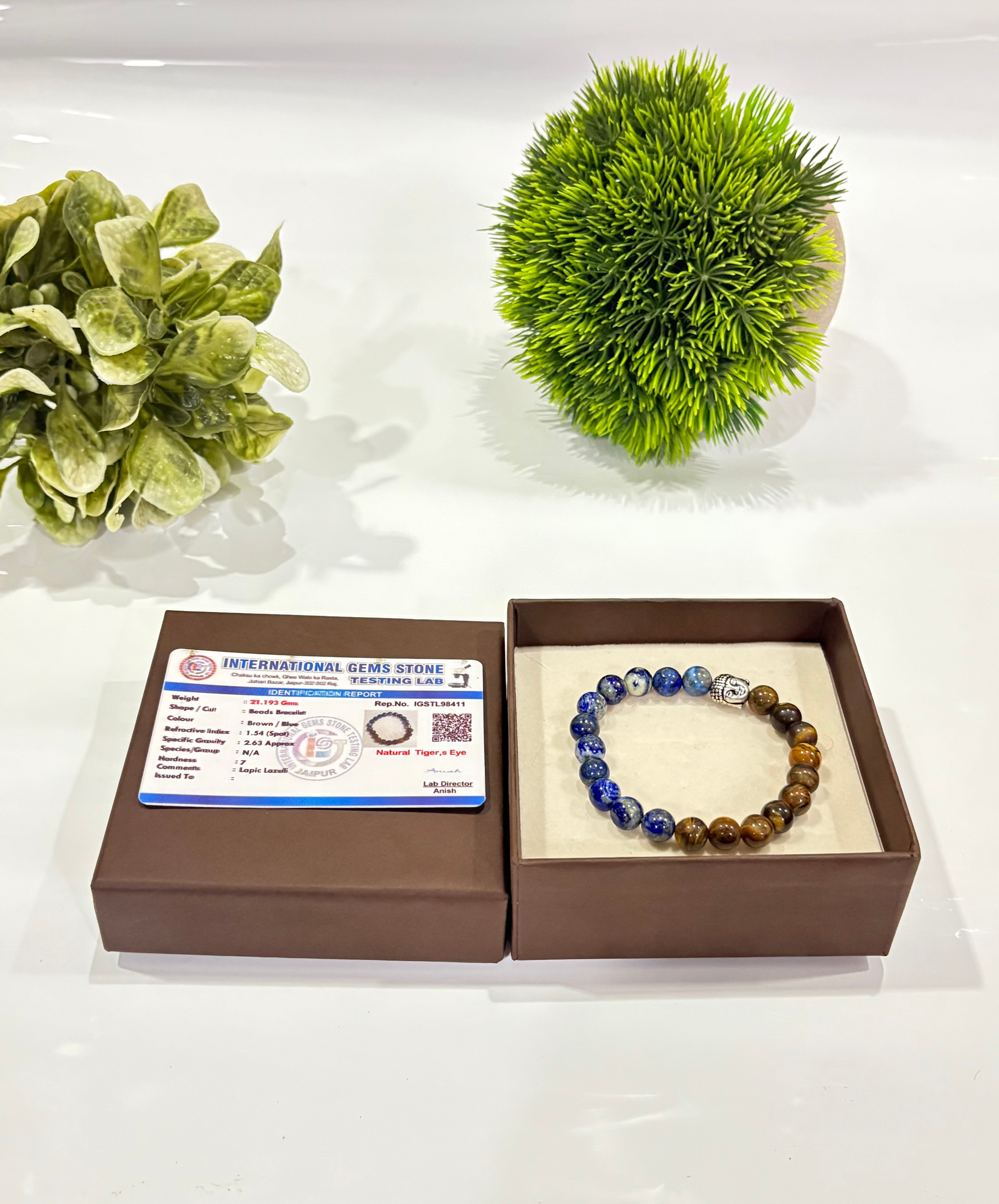 Tiger’s Eye & Lapis Lazuli Buddha Bracelet