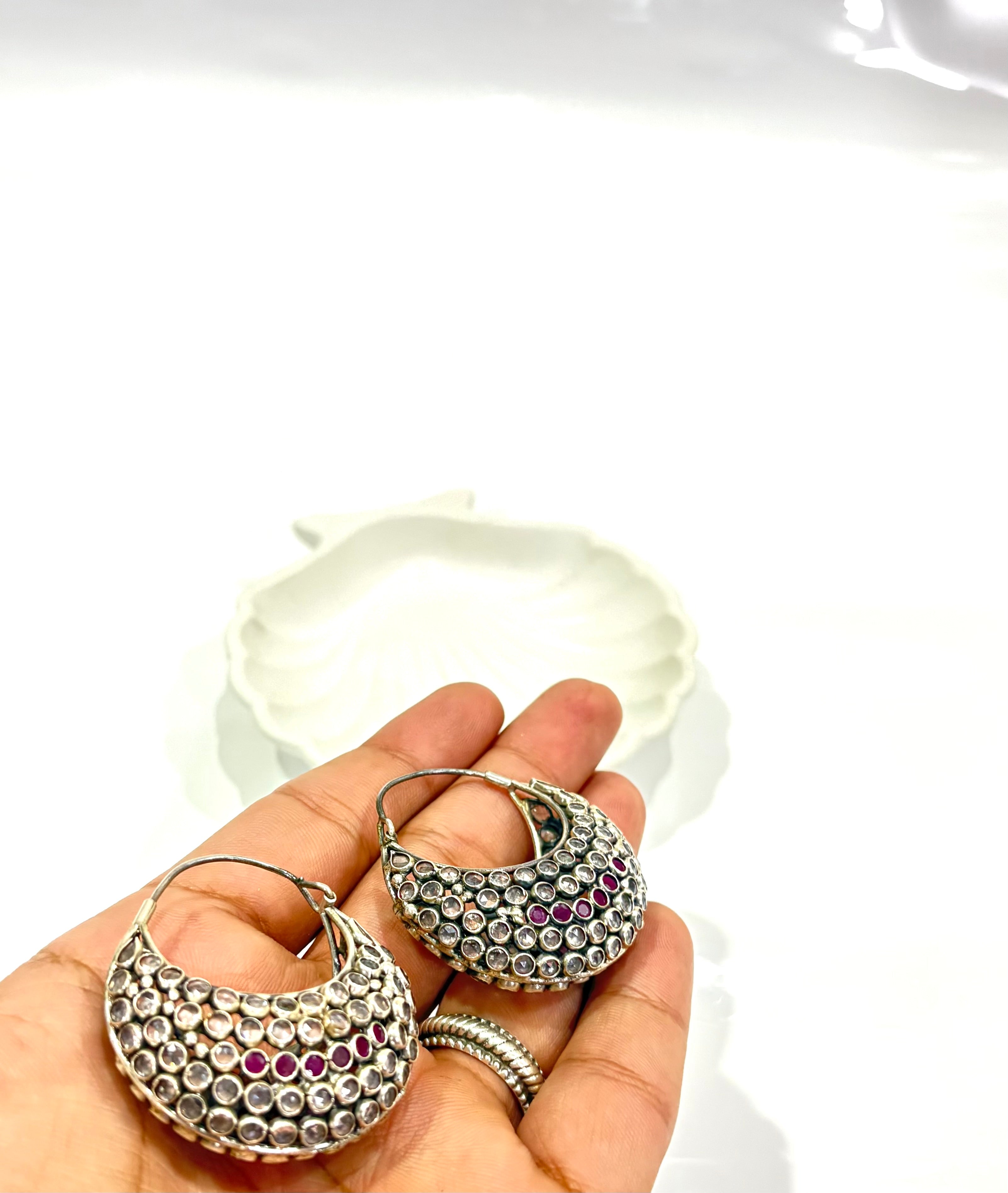 Silver Glass Design Earrings