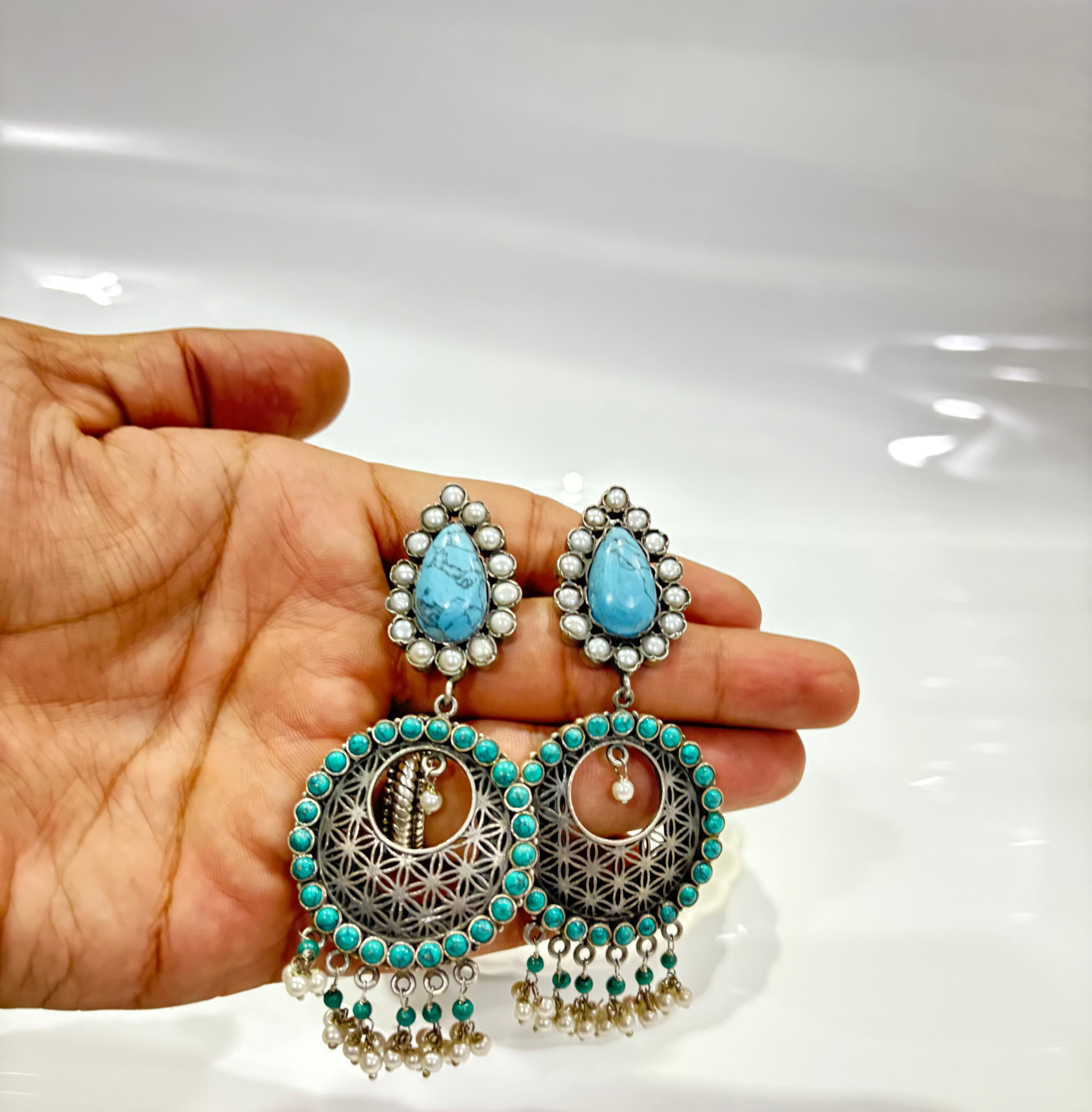 Sterling Silver Earrings with Blue Turquoise