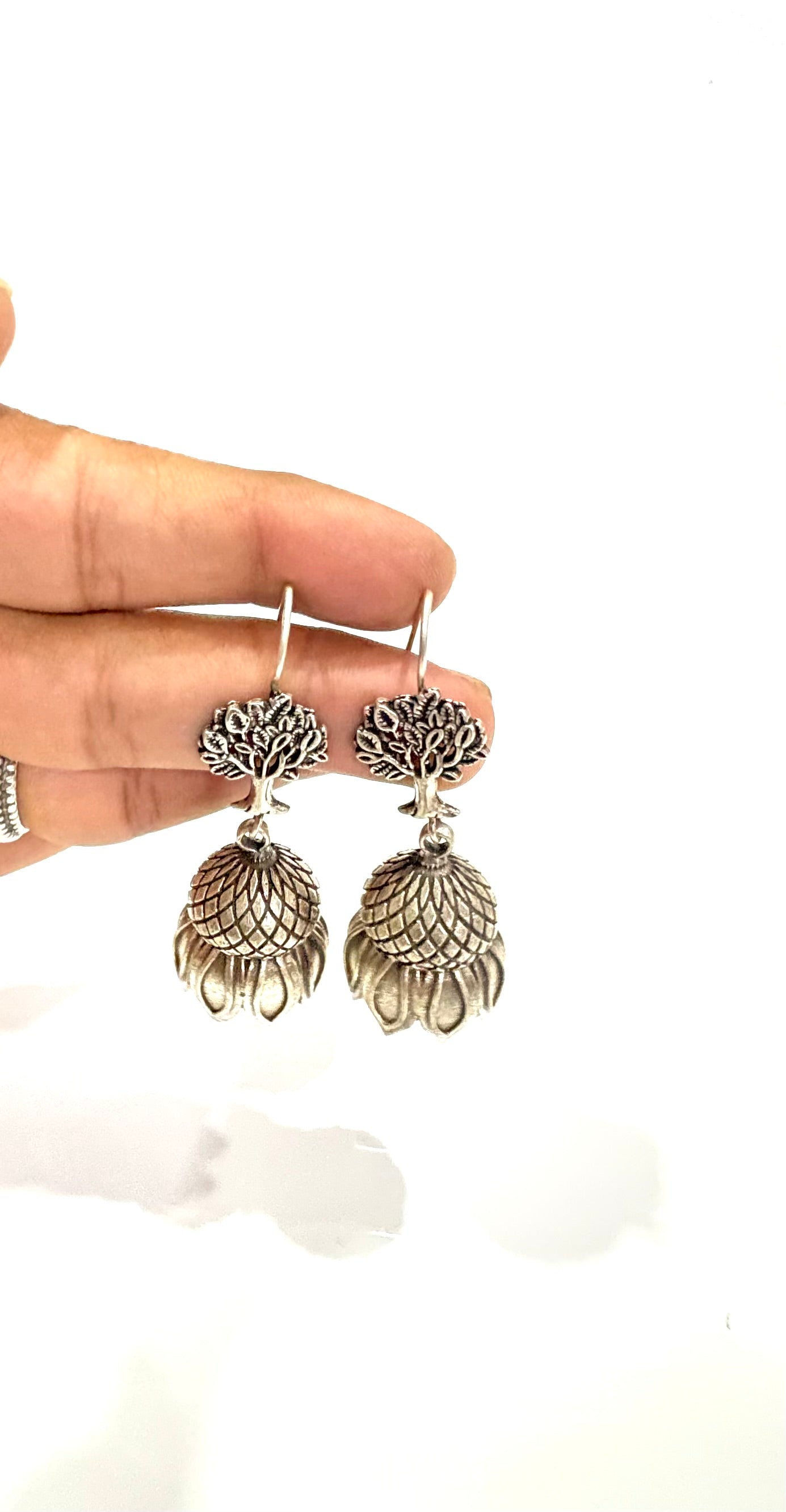 Silver Lotus Drop Earrings