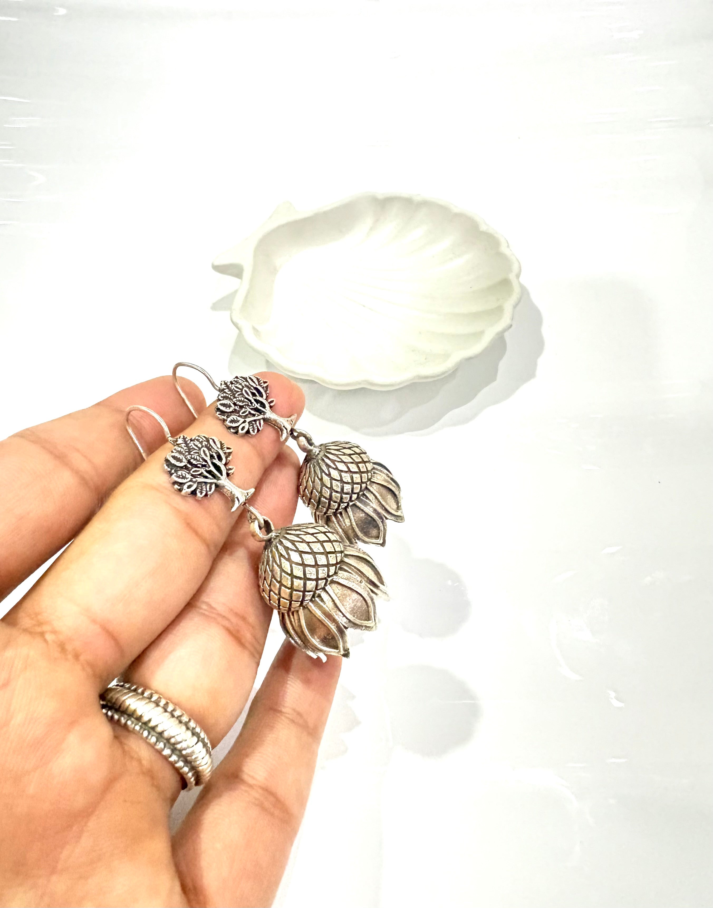 Silver Lotus Drop Earrings