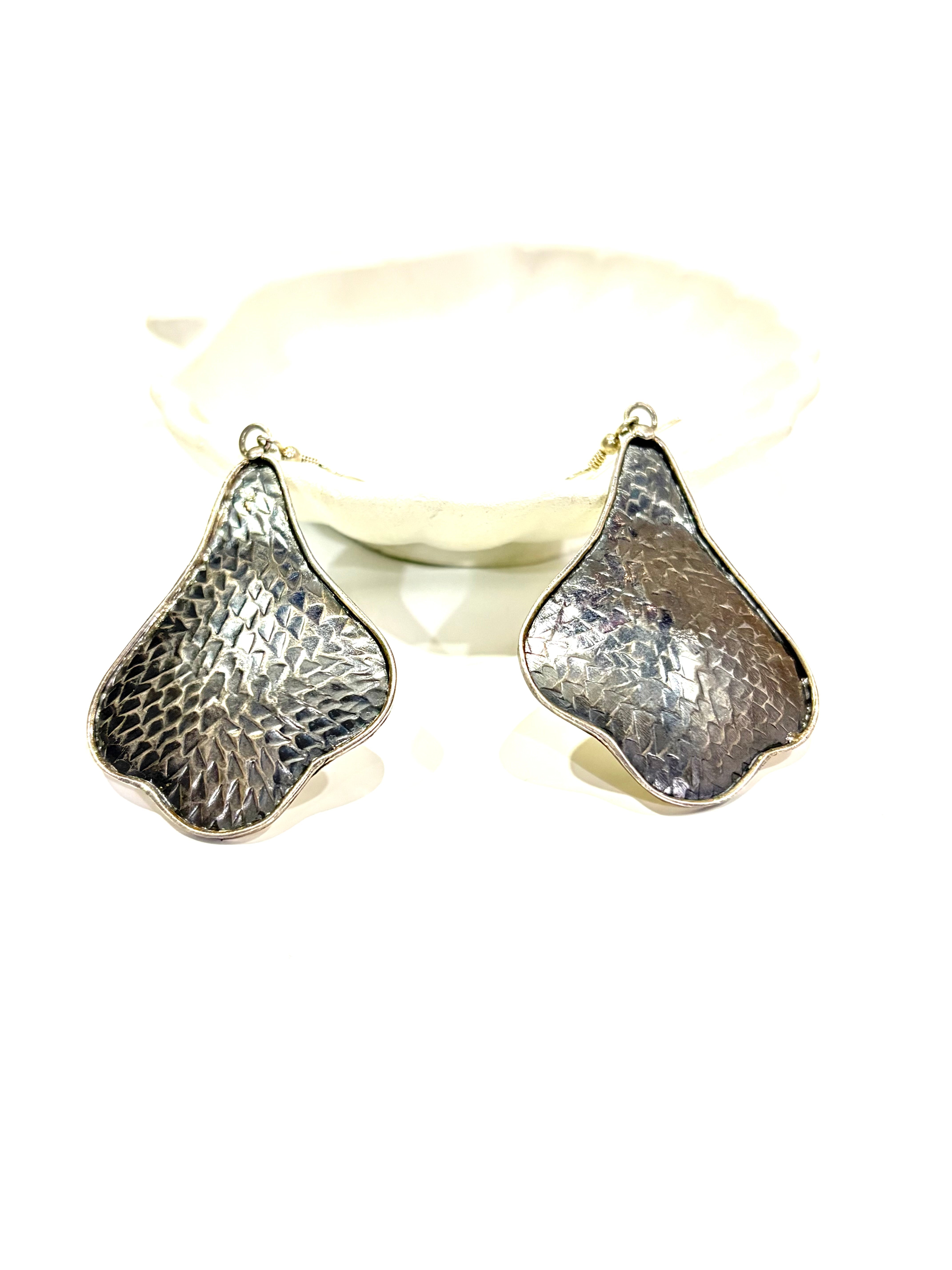Silver Textured Statement Earrings