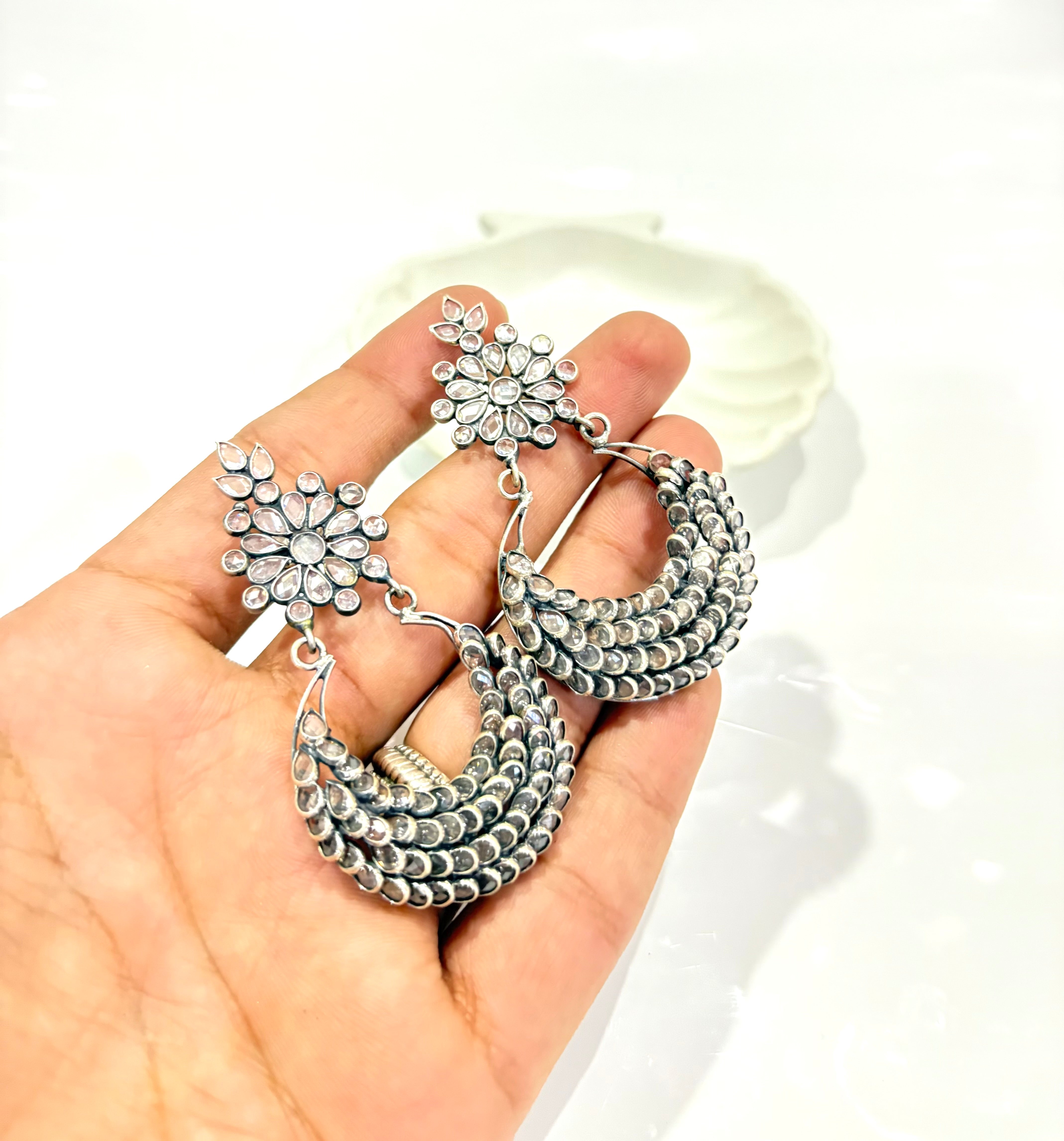 Sterling Silver Floral Glass Earrings