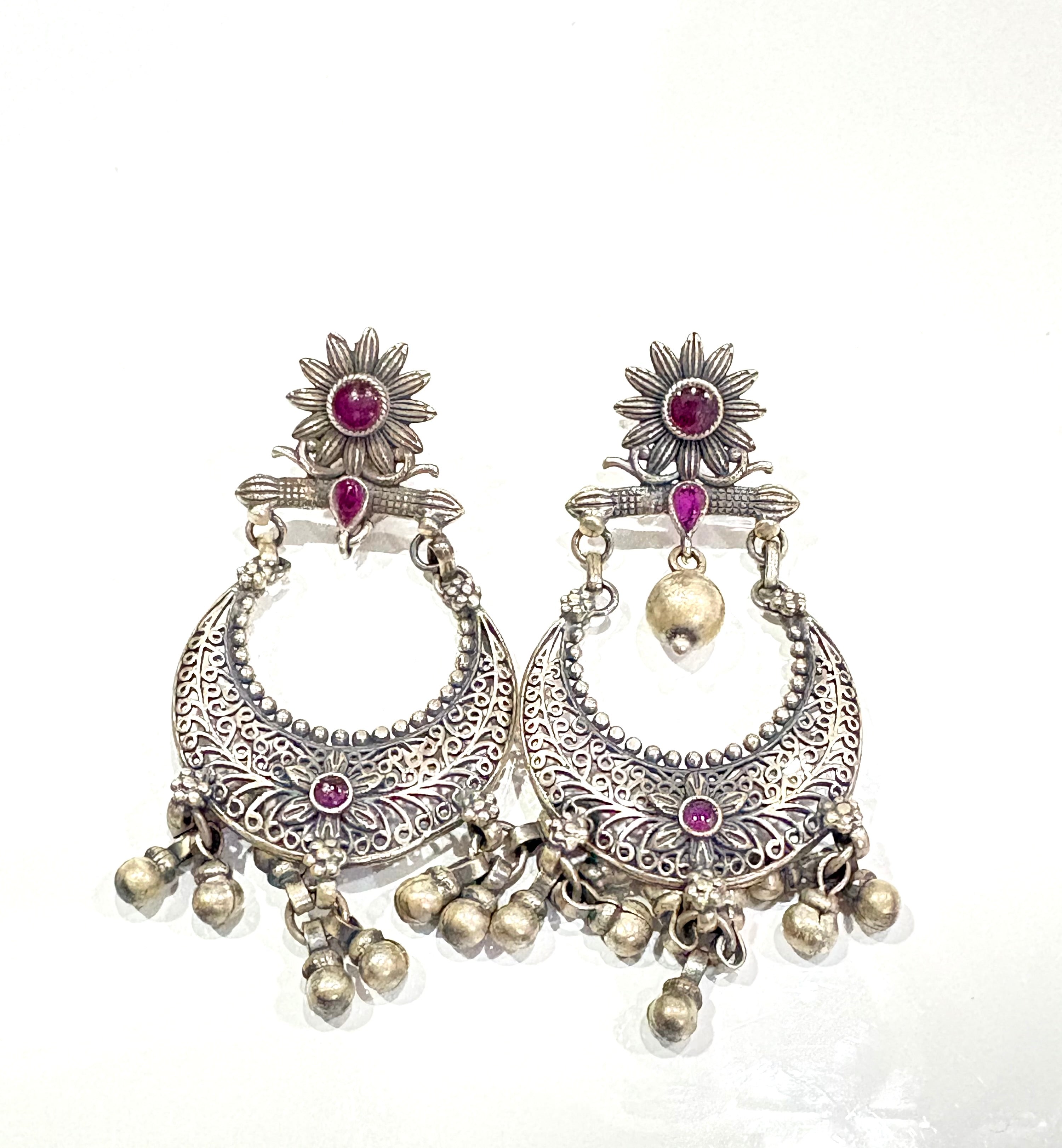 Silver Oxidised Chandbali Earrings