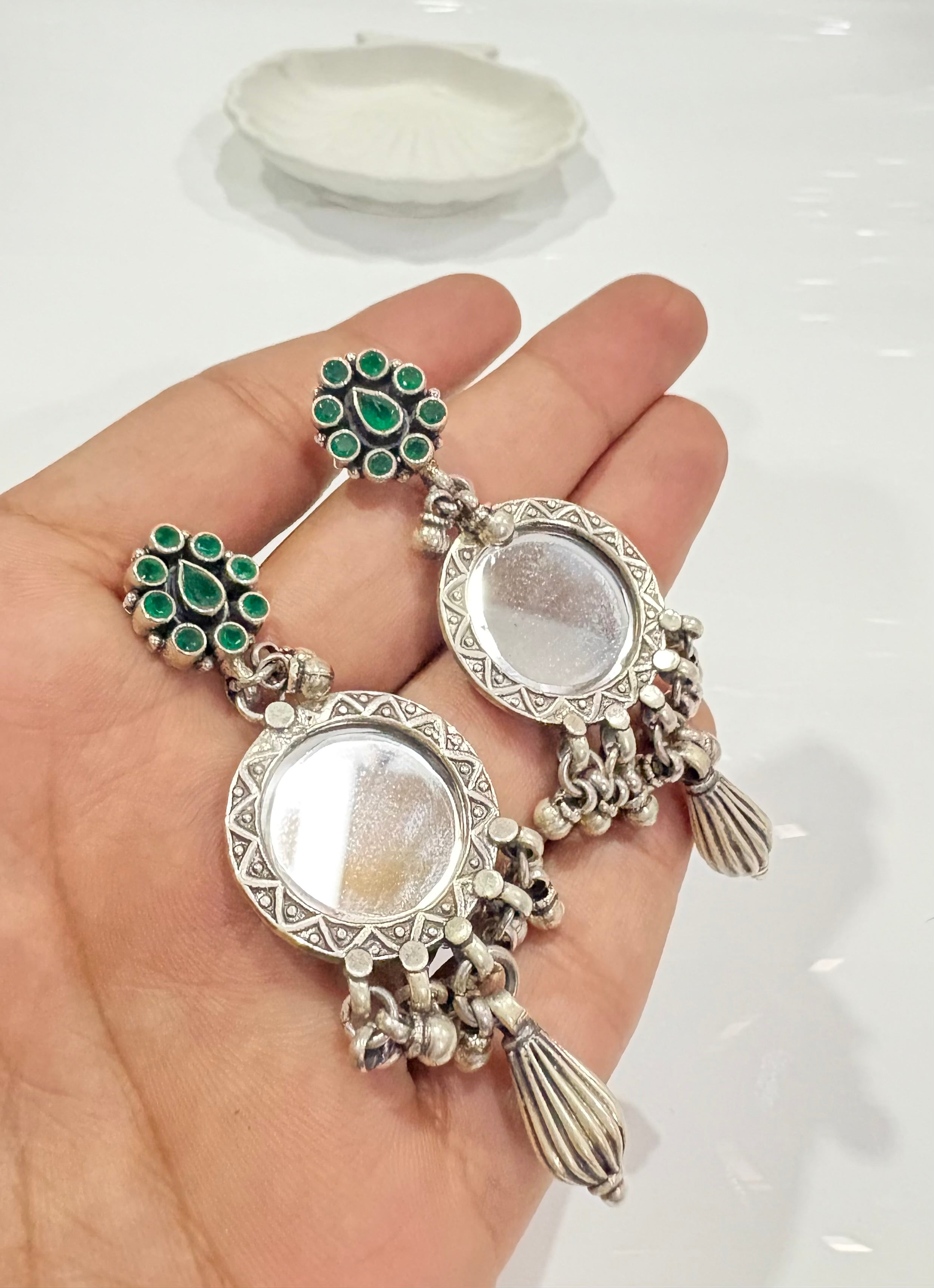 Sterling Silver Earrings with Glass Design