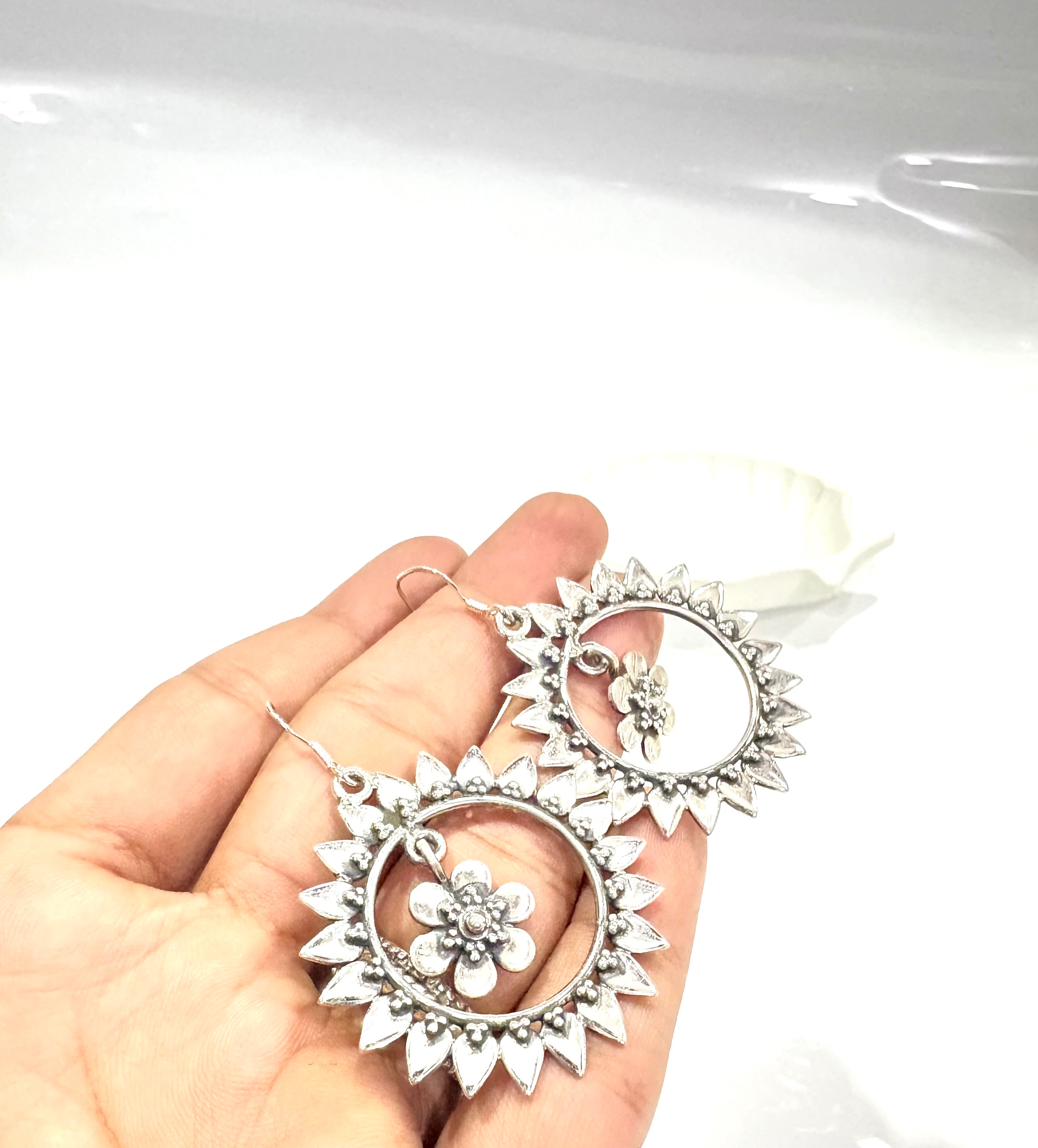 Sterling Silver Sunflower Hoop Earrings