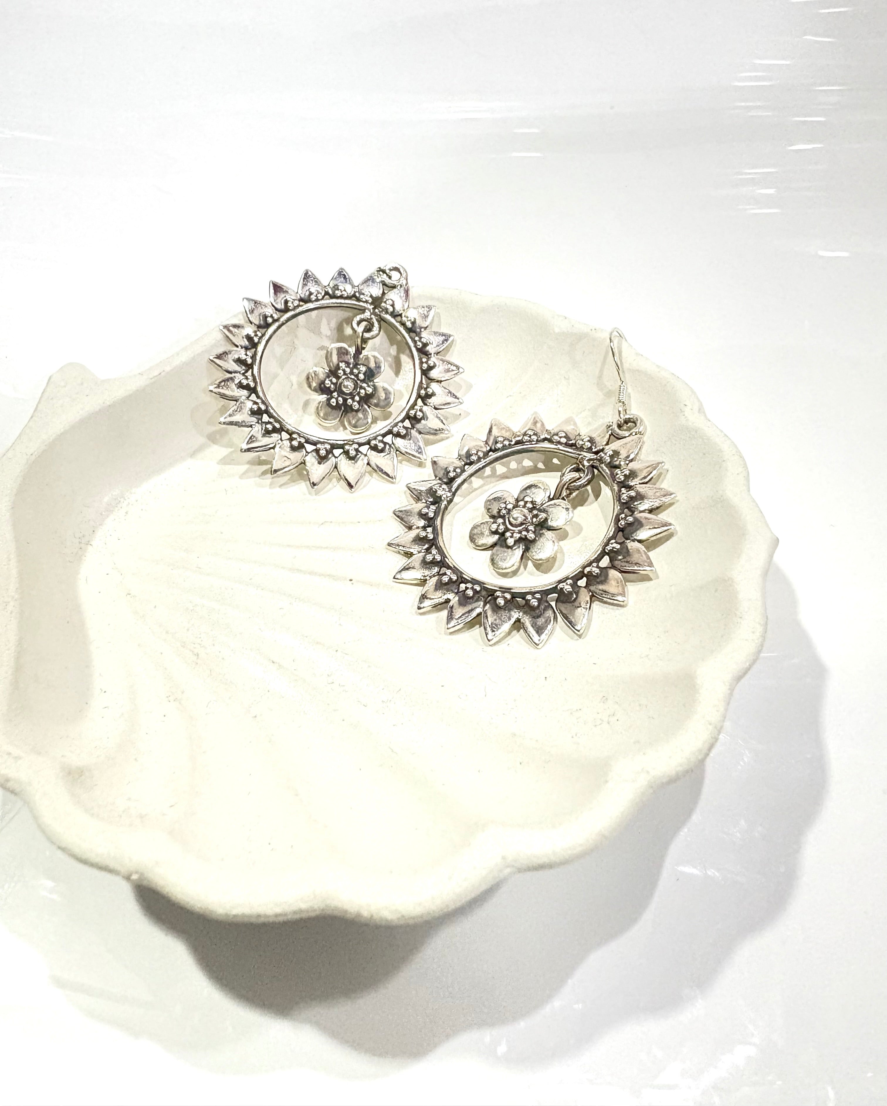 Sterling Silver Sunflower Hoop Earrings