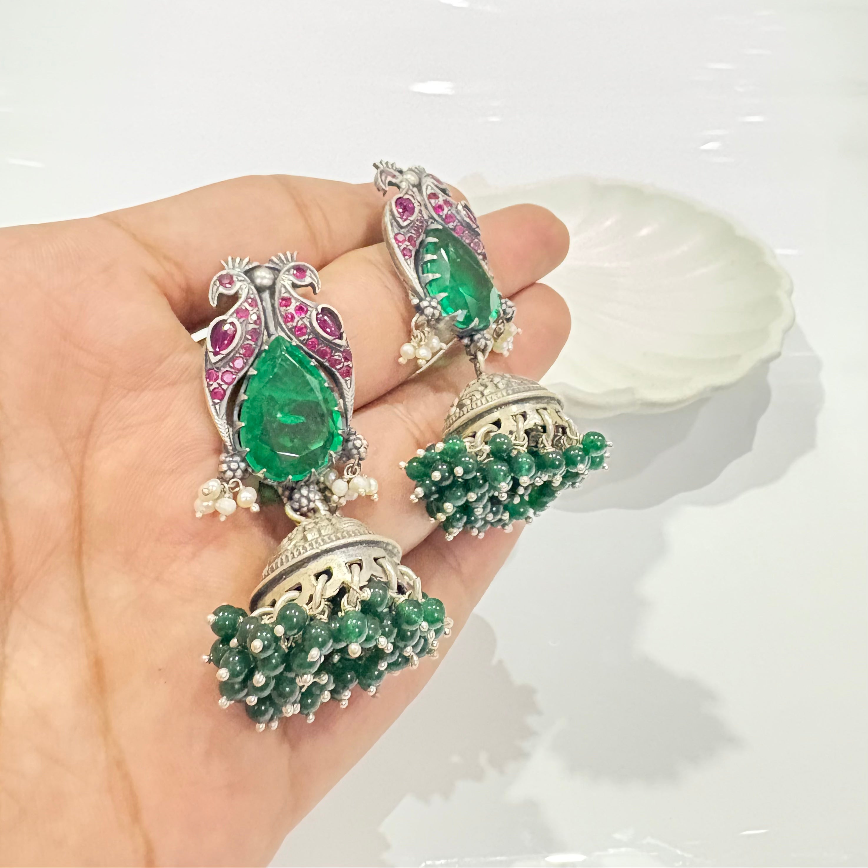 Silver Peacock Earrings