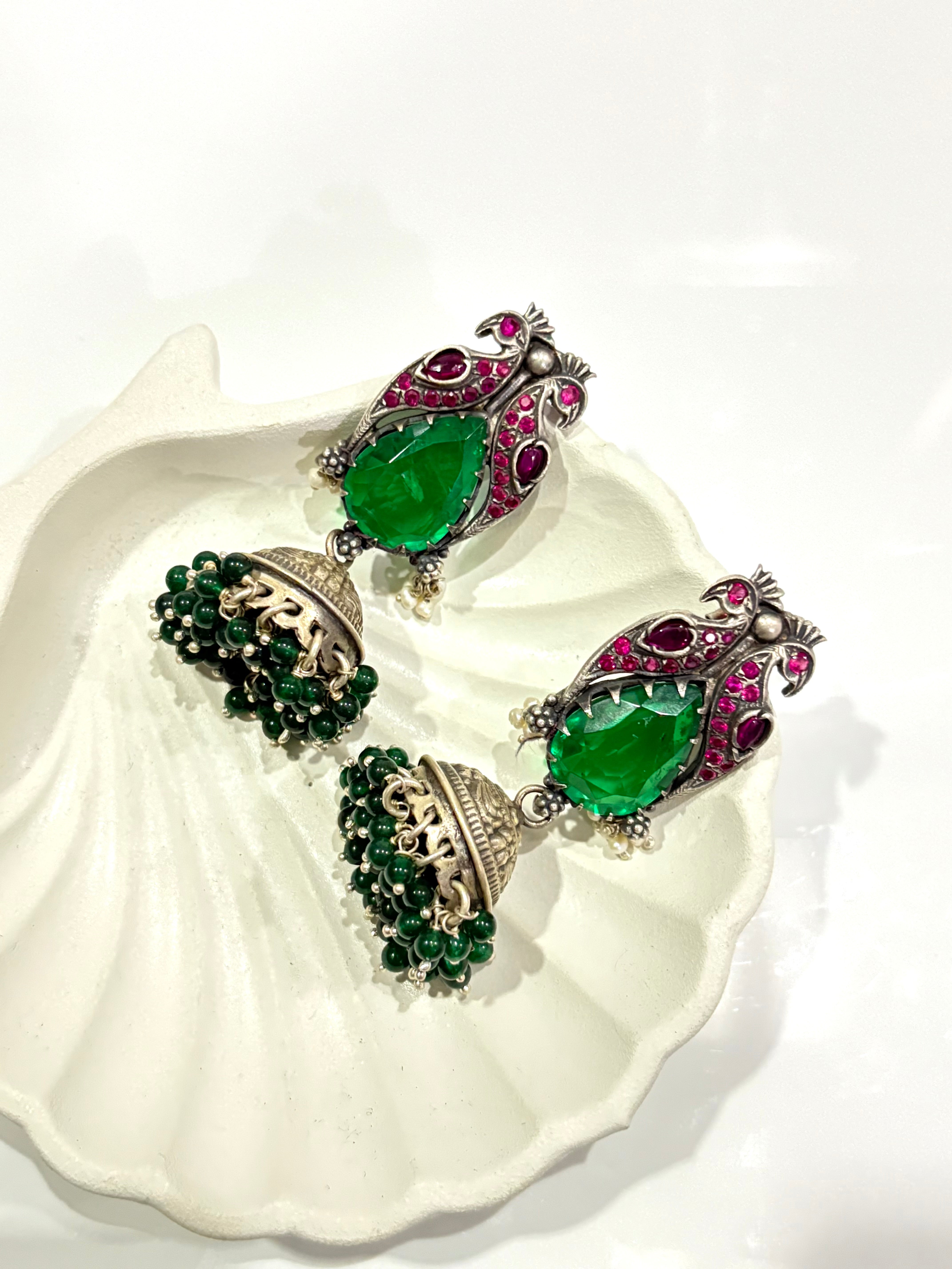 Silver Peacock Earrings
