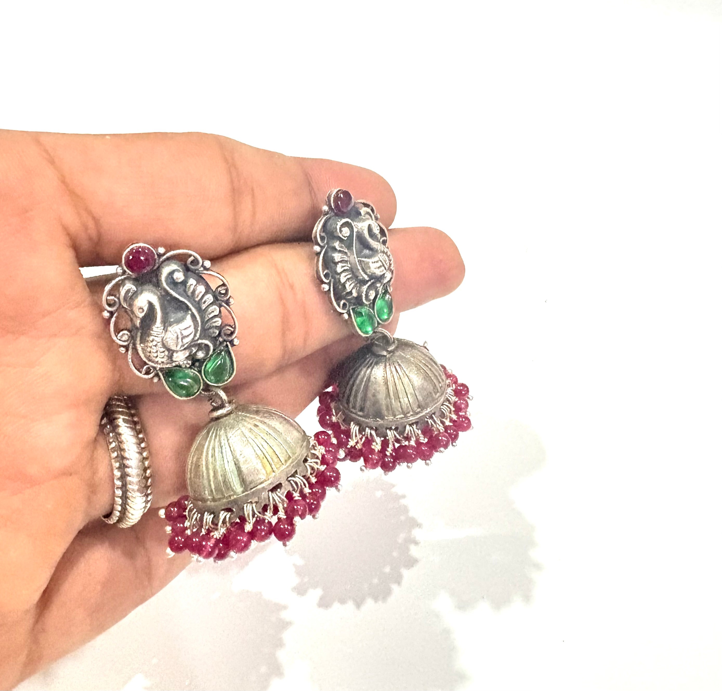 Sterling Silver Peacock Jhumka Earrings